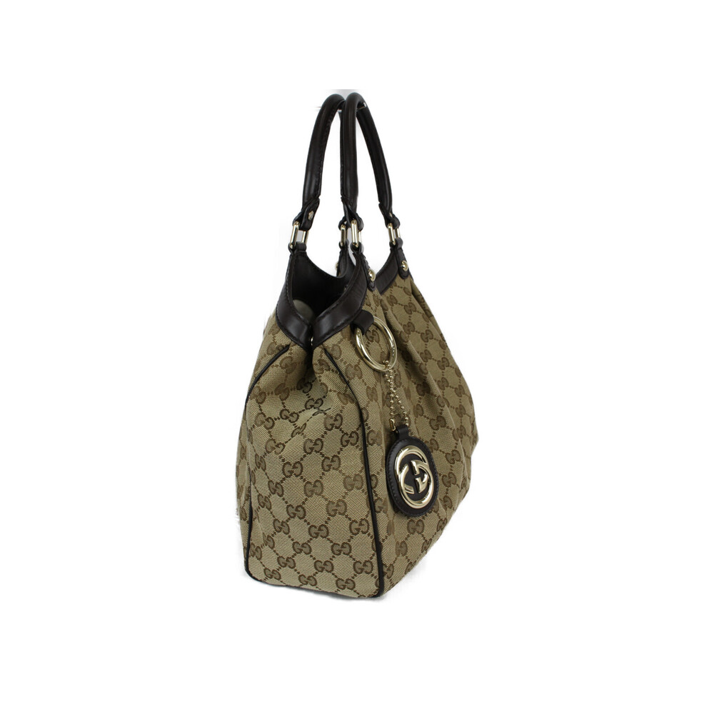 GUCCI Sukey Tote Bag Beige Tan Brown GG Canvas Leather - Picture 3 of 7